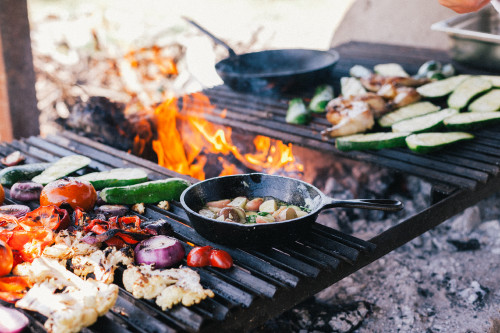 Constanza Miranda Food Grill Vegetables Pan Onion Cauliflower Pepper Fire Potato Oil Red Purple White