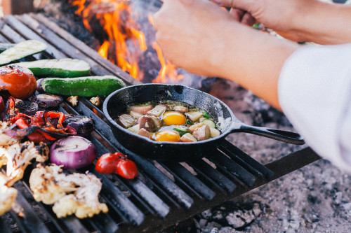 Constanza Miranda Cook Grill Food Onion Peppers Cauliflower Egg  Pan Oil Fire Hands Man Vegetables