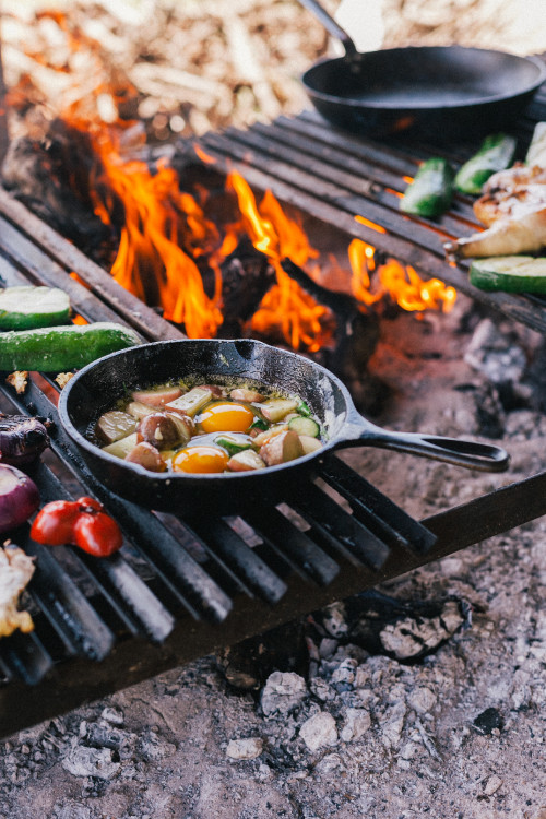 Constanza Miranda Cook Food Grill Pan Eggs Potatoes Cauliflower Parsley Peppers Onion Fire Oil Vegetables Red