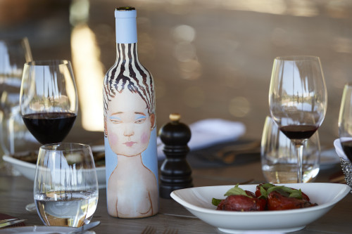 Gabriel Schkolnick Food La Piu Belle Wine Glass Plate Pepper Water Bottle Pepper Tomato Leaves USA China