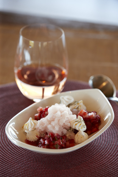 Gabriel Schkolnick rose wine glass plate table meringue