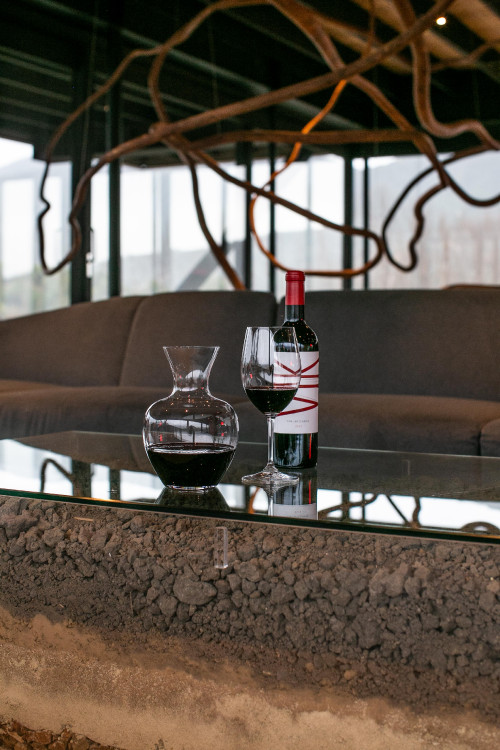 Carmen Cabeza VIK glass product bottle artistic shots red wine decanter sofa table sculpture