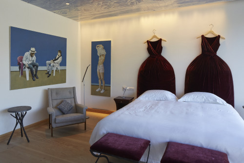 Azulejo Suite dress sculpture lamps  double bed VIK Hotel interior rooms sofa paintings table cushion lamp