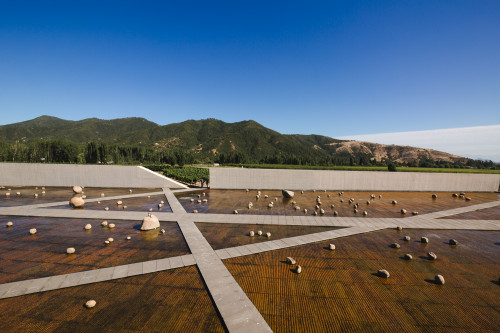 Exterior sloping plaza rocks  footpath mountains  blue sky crops vine landscape nature product bottle architecture