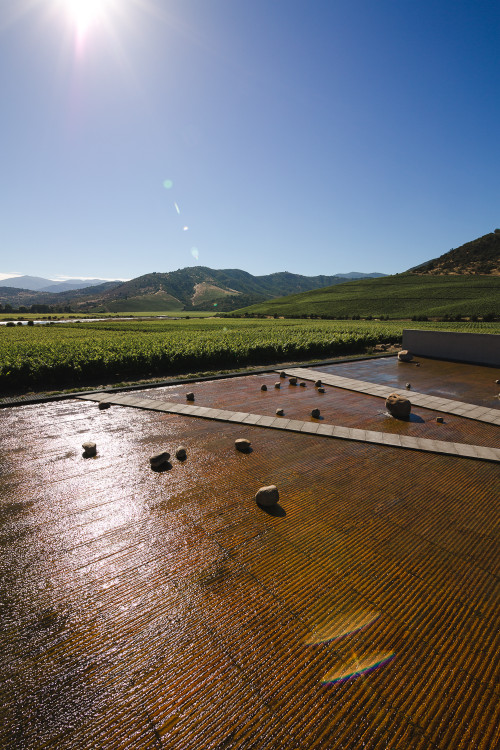 Exterior sloping plaza rocks  footpath water mountains valley blue sky crops vine landscape nature architecture