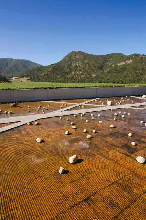 Exterior sloping plaza rocks footpath water mountains  blue sky crops vine landscape nature architecture