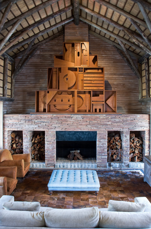 Estancia VIK Jose Ignacio Uruguay fireplace Game Room sculpture wood sofas firewood