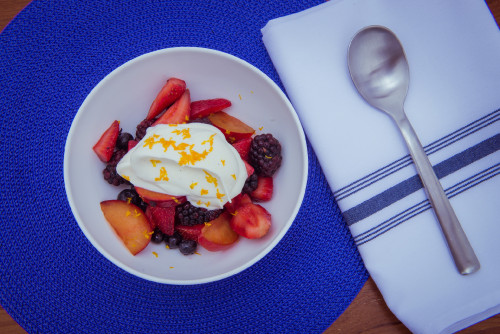 Bowl Red Fruits La Susana Restaurant José Ignacio Uruguay strawberries raspberry spoon napkin cream food plate