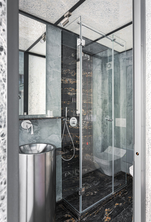 Galleria VIK Milano Italy Palace Rooms Suites 208 Mario Schifano bathroom shower sink mirror