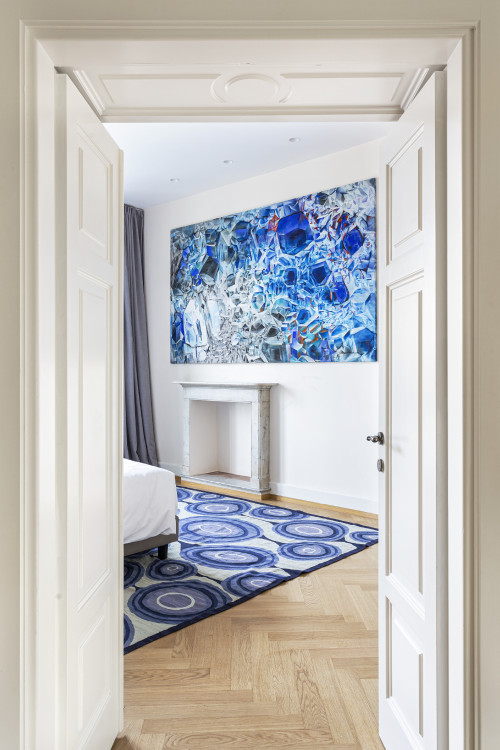 Galleria VIK Milano Italy Room 524 VIK Presidential Suite Mori 
paintings furniture bedroom bed carpet door fireplace