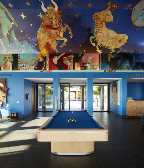 Bahía VIK José Ignacio Main Building  Upper Living Room interior paintings wood billiard pool table ceiling door