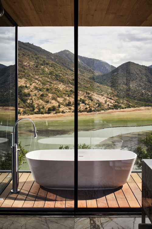 Puro VIK Chile  Casas terrace mountains landscape nature valley window view green lake reservoir bathtub hot tub
