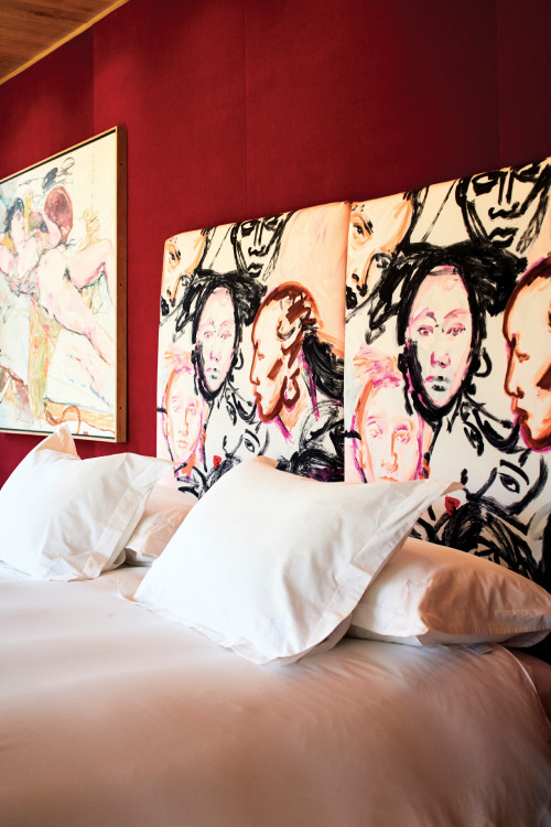 Puro VIK Chile Shape of Woman bedroom double bed headboard pillows  paintings  red