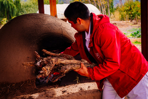clay oven firewood  orchard green brown man red VIK jacket ember