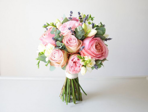 Flowers 
bouquet rose pink white eucalyptus green 
lavender
