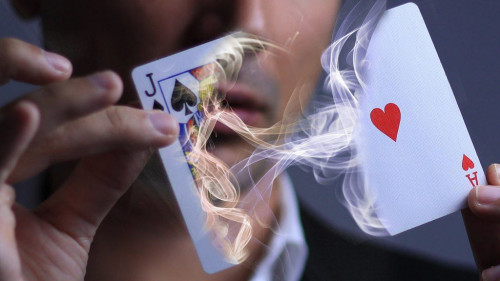 MAGIC SHOW playing cards smoke man hands