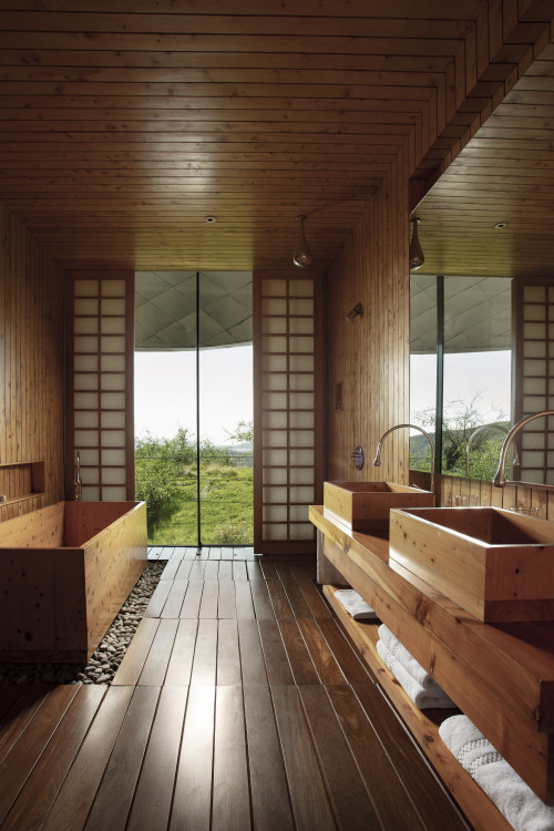 Interior VIK Hotel Rooms window view lamp nature Guest Suite Master Shogun Chile bathroom tub mirror Juan Pablo Jaramillo sink towels wood