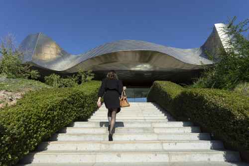 VIK Hotel Juan Pablo Jaramillo exterior entrance woman stairs bush roof Chile