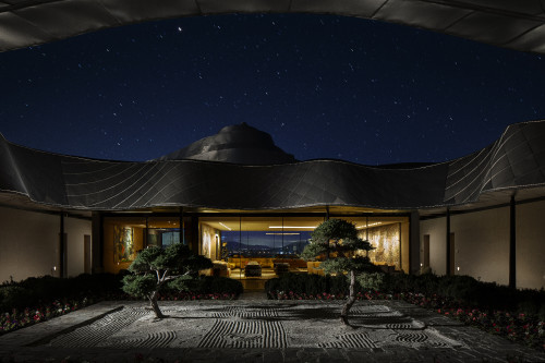 VIK Hotel Zen Garden exterior flowers Karesansui courtyard night sky roof Chile Juan Pablo Jaramillo Chile