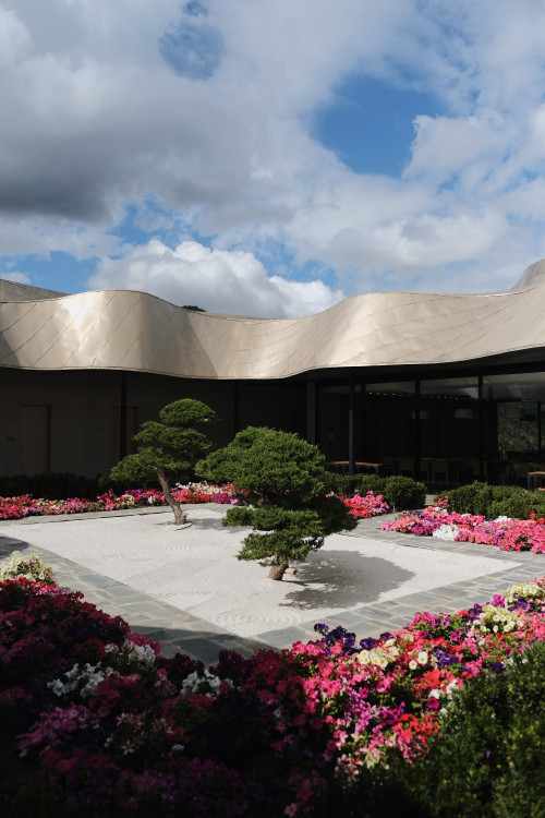 Fernando Farfan 2022 VIK Hotel Milla Milla Restaurant Zen garden flowers exterior Karesansui courtyard roof Chile