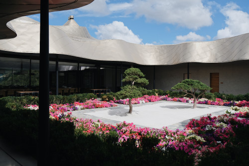 Fernando Farfan 2022 VIK Hotel Milla Milla Restaurant Zen garden flowers exterior Karesansui courtyard roof Chile