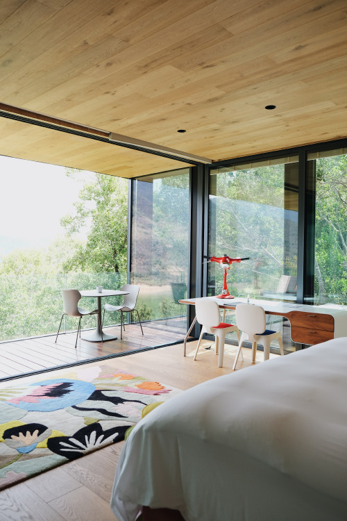 Fernando Farfan 2022 VIK Chile bedroom double bed lamp carpet chair desk window view chairs nature terrace interior