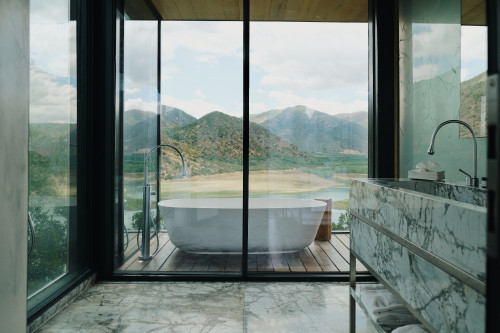 Fernando Farfan 2022 Interior VIK Hotel Rooms window view landscape mountains clouds Guest Suite Chile bathroom tub Chile