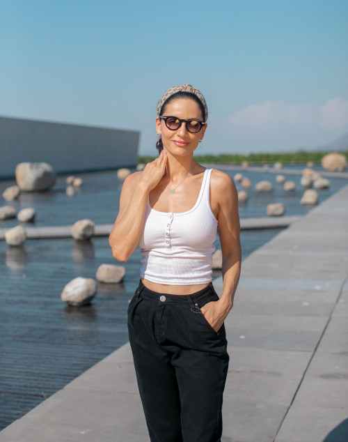 Carmen Cabezas Leonor Varela 2022 Hotel Chile landscape sloping plaza rocks water