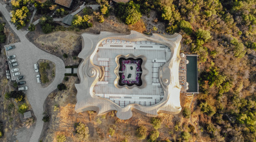 Carmen Cabezas 2022 Hotel Chile view from above landscape pool roof field courtyard trees